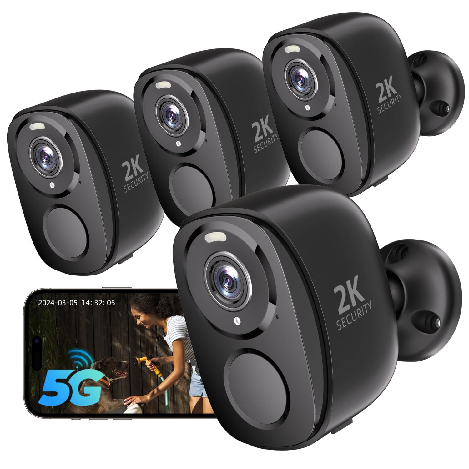 Rraycom 5G/2.4G Wireless Outdoor Security Camera System, 4-Pack